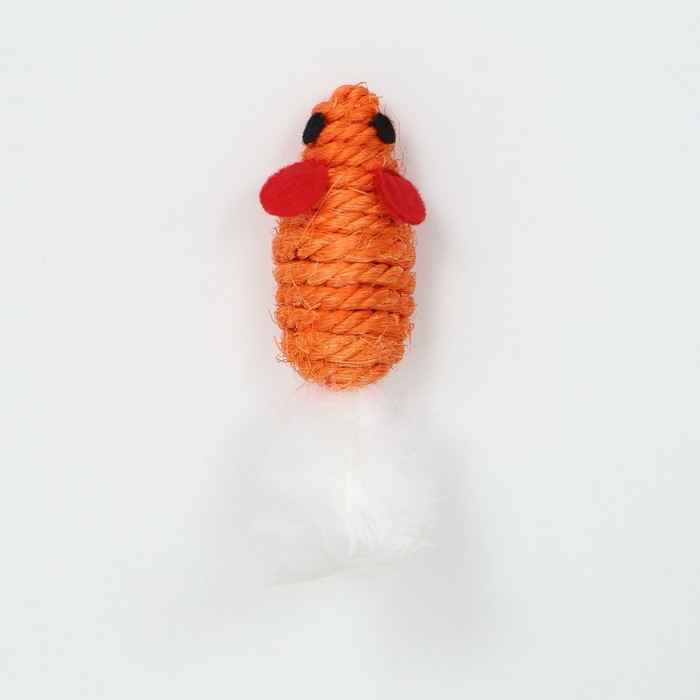 Игрушка для кошек "Мышь сизалевая малая" с меховым хвостом, 5,5 см, оранжевая