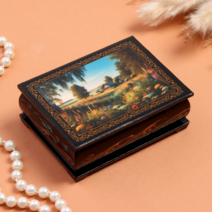 Шкатулка "Лето", черная, 8&times;10,5 см, лаковая миниатюра