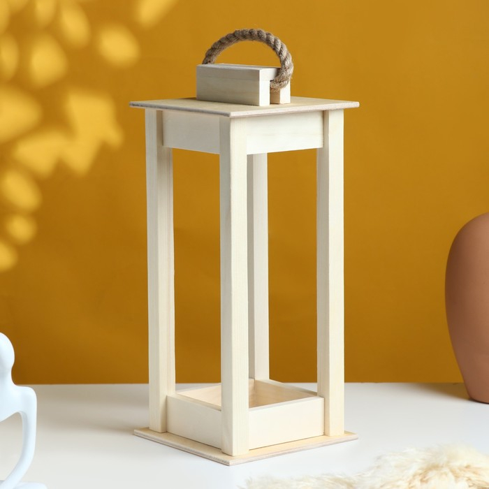 Кашпо деревянное 12&times;12&times;30 см "Фонарик", ручка верёвка, натуральный Дарим Красиво