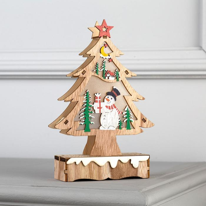 Светодиодная фигура «Ёлка со снеговиком» 12 × 20 × 5 см, дерево, батарейки АААх2 (не в комплекте), свечение тёплое белое Светодиодная фигура «Ёлка со снеговиком» 12 × 20 × 5 см, дерево, батарейки АААх2 (не в комплекте), свечение тёплое белое