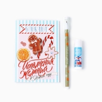 Подарочный набор новогодний блокнот, ручка и бальзам для губ «Сладкого Нового года» Подарочный набор новогодний блокнот, ручка и бальзам для губ «Сладкого Нового года»