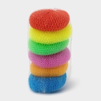 Губки для посуды Доляна &laquo;Бублик&raquo;, 6 шт, пластик, 7&times;7&times;2,5 см, цвет МИКС