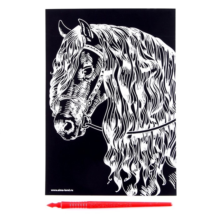 Гравюра &laquo;Лошадь&raquo; с металлическим эффектом серебра А5