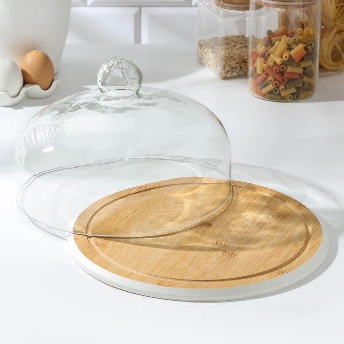 Блюдо для подачи с крышкой Heaven, d=30 см, бамбук, стекло, цвет МИКС Блюдо для подачи с крышкой Heaven, d=30 см, бамбук, стекло, цвет МИКС