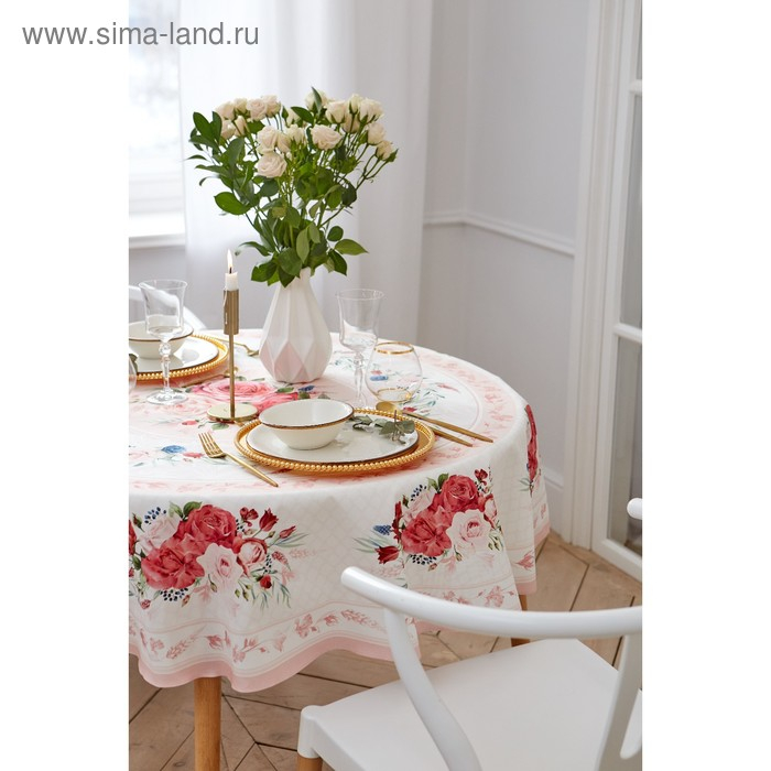 Скатерть круглая Этель &laquo;Розы&raquo; d=220 см, 100 % хлопок