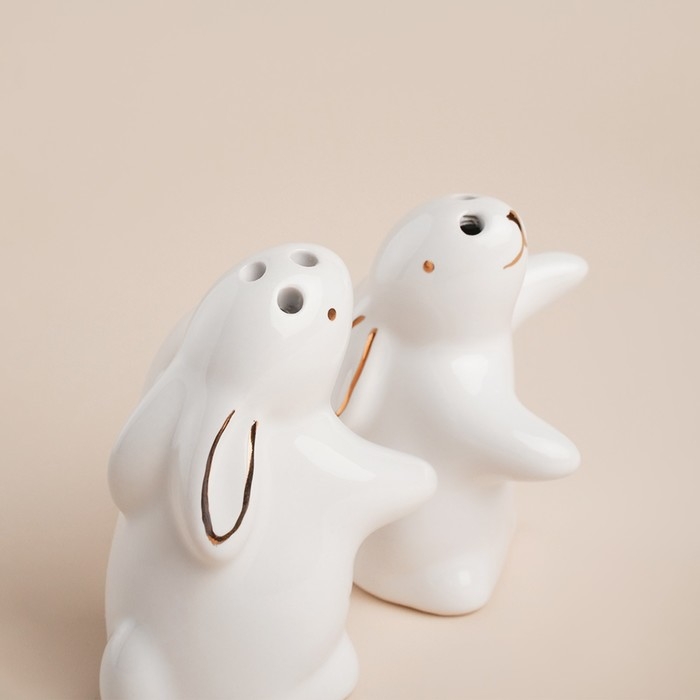 Набор для специй керамический SL Home «Пасхальные кролики», 2 предмета: солонка 230 мл, перечница 230 мл, цвет белый Набор для специй керамический SL Home «Пасхальные кролики», 2 предмета: солонка 230 мл, перечница 230 мл, цвет белый