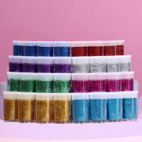 Блёстки для декора, мелкие, набор 32 баночки, в ПВХ - коробке, разноцветные