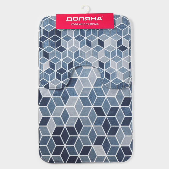Коврики для ванной и туалета Доляна &laquo;Бурлеск&raquo;, 2 шт: 50&times;80, 40&times;50 см, цвет синий