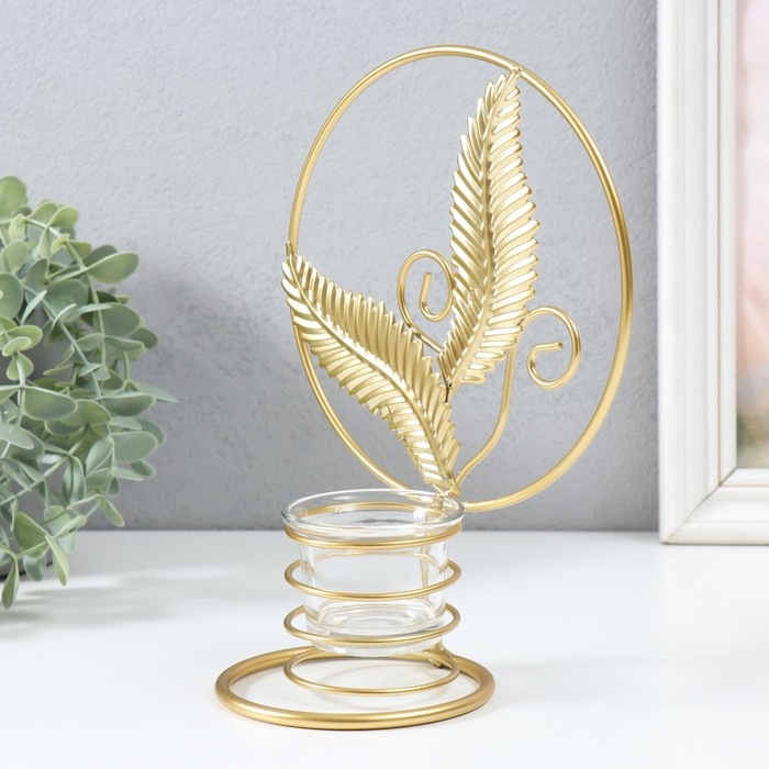 Подсвечник металл на 1 свечу Подсвечник металл на 1 свечу "Золотые листья в круге" d=4,5 см золото 16х9,5х21 см