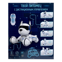 Робот собака «Фьючер» ZHORYA, на пульте управления, интерактивный: звук, свет, танцующий, музыкальный, на аккумуляторе Робот собака «Фьючер» ZHORYA, на пульте управления, интерактивный: звук, свет, танцующий, музыкальный, на аккумуляторе