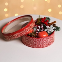 Новый год. Коробка подарочная новогодняя для макарун тубус с окном "Узор" 18 х 18 х 6 см. Новый год. Коробка подарочная новогодняя для макарун тубус с окном "Узор" 18 х 18 х 6 см.