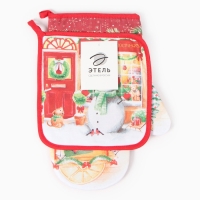 Новый год. Набор Кухонный &laquo;Радости&raquo;, варежка-прихватка 20х28см, прихватка 19х19см, 100%хл