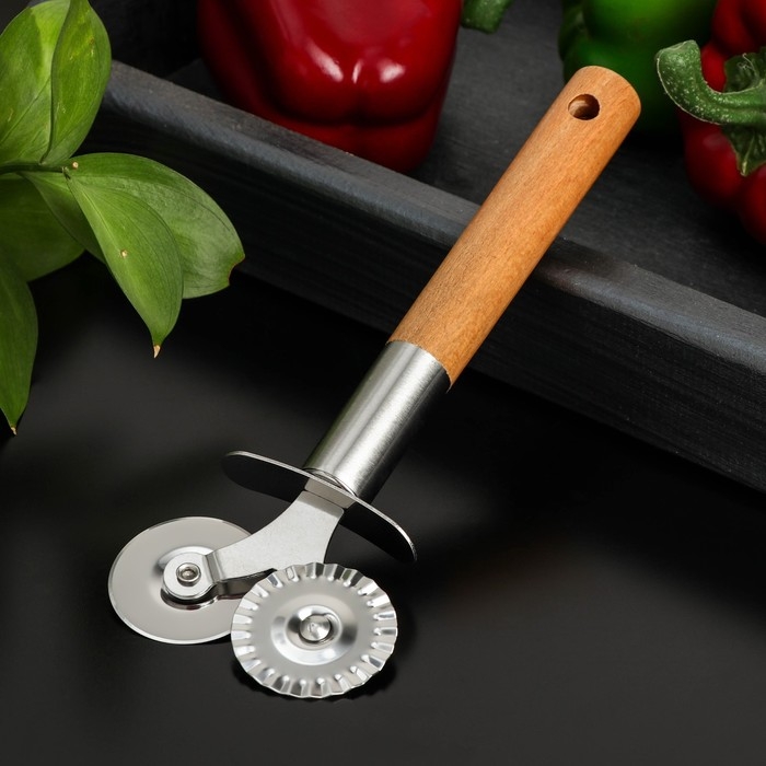 Нож для пиццы и теста Доляна &laquo;Валдай&raquo;, двухсторонний, цвет бежевый