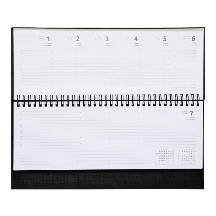 Планинг датированный 2024 года, 294 х 142 мм, 64 листа, на гребне, Attomex.Lancaster, твёрдая обложка балакрон, блок 70 г/м2, чёрный