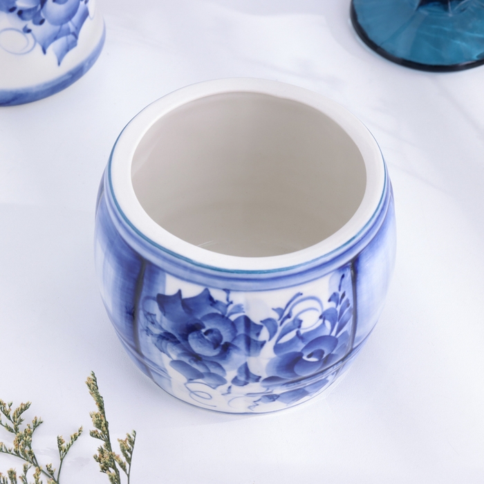 Горшочек Горшочек "Медведь в бочке", 17 х 11 см, гжель