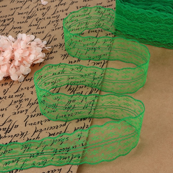 Кружево капроновое, 45 мм &times; 10 &plusmn; 1 м, цвет зелёный