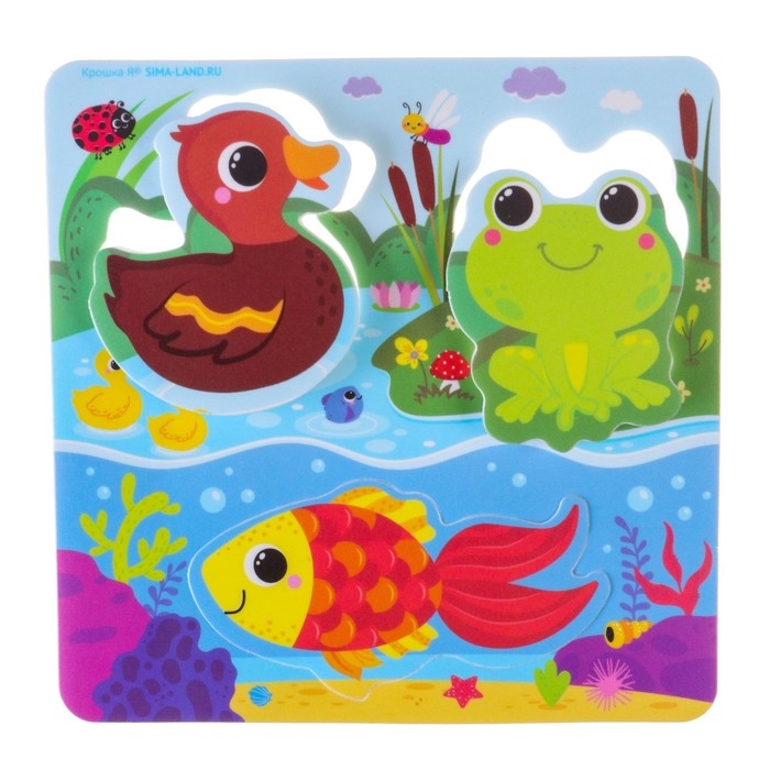 Набор игрушек для ванны Набор игрушек для ванны "На пруду" + сачок + 3 пвх игрушки, Крошка Я
