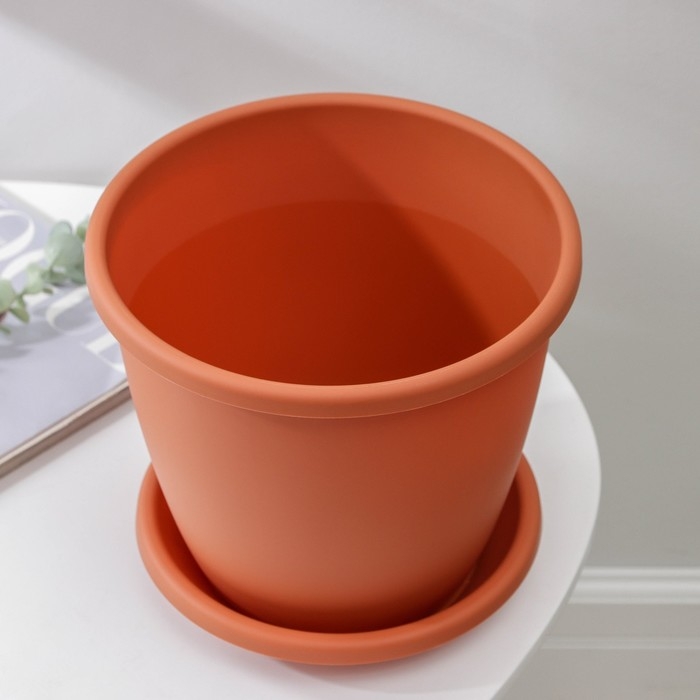 Горшок для цветов с поддоном &laquo;Афина&raquo;, 5,5 л, пластиковый, цвет коричневый