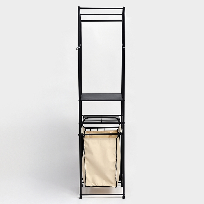 Стеллаж с корзиной для белья и перекладинами, 2-х ярусный, 38&times;35&times;160 см, цвет чёрный
