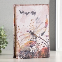 Сейф-книга дерево, кожзам, зеркало "Стрекоза и цветы" 24х16х5 см