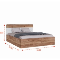 Корпус кровати,1636х2032х900, Дуб крафт табачный/дуб крафт белый (Спальня Вегас)