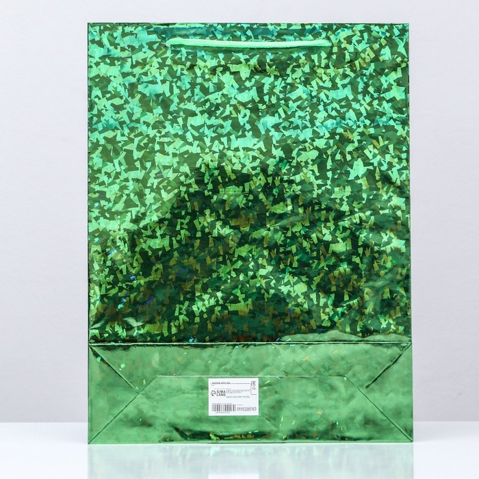 Новый год. Пакет подарочный, фольгированный, Новый год. Пакет подарочный, фольгированный, "Зеленый" 34 Х 26 Х 8 см.