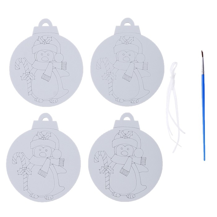 Ёлочное украшение под раскраску &laquo;Пингвин&raquo; 4 шт., кисть