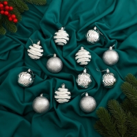 Набор шаров пластик d-6 см, 12 шт "Мелодия" орбита, бело-серебристый