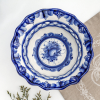 Конфетница "Волна", гжель, фарфор, 10х20 см Конфетница "Волна", гжель, фарфор, 10х20 см