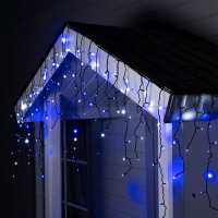 Гирлянда &laquo;Бахрома&raquo; 3 &times; 0.6 м, IP44, УМС, тёмная нить, 160 LED, свечение бело-синее, мигание, 220 В