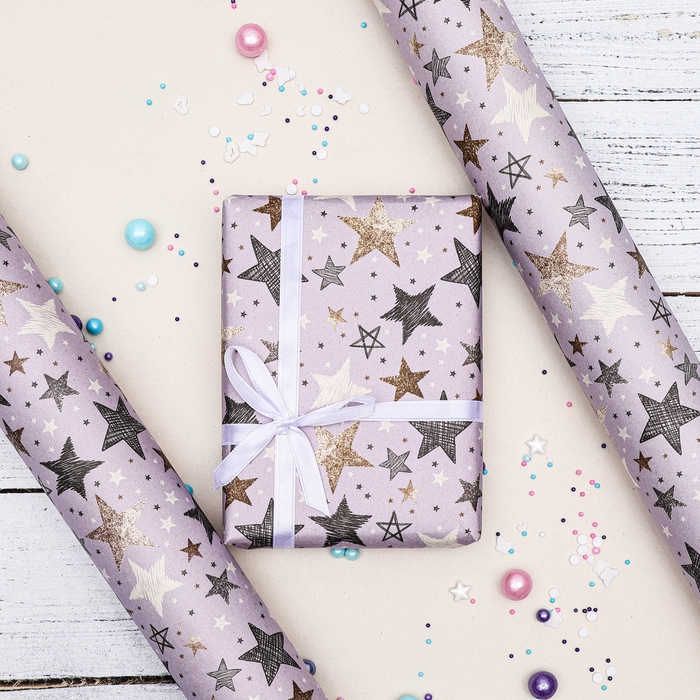 Бумага упаковочная, крафт Бумага упаковочная, крафт "Звезды", 70 х 100 см, 1 лист