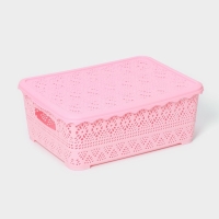 Контейнер для хранения с крышкой «Ажур», пластик, 35×27×12 см, цвет МИКС Контейнер для хранения с крышкой «Ажур», пластик, 35×27×12 см, цвет МИКС