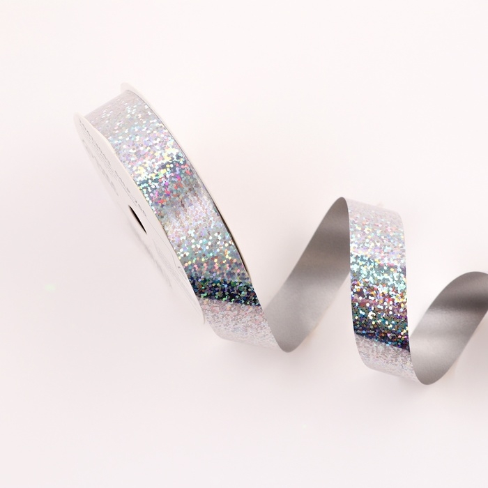 Лента голографическая для декора и подарков, серебро, 2 см х 50 м Лента голографическая для декора и подарков, серебро, 2 см х 50 м