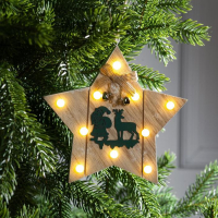 Ёлочная игрушка &laquo;Звезда с Дедом Морозом и оленем&raquo;, от батареек, свечение тёплое белое