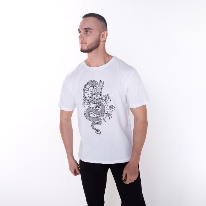 Футболка мужская &laquo;Дракон&raquo;, цвет белый/принт чёрный, размер 50