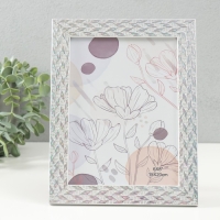 Фоторамка пластик 15х20 см "Двойная коса" серебро с голографией 18х23,8 см