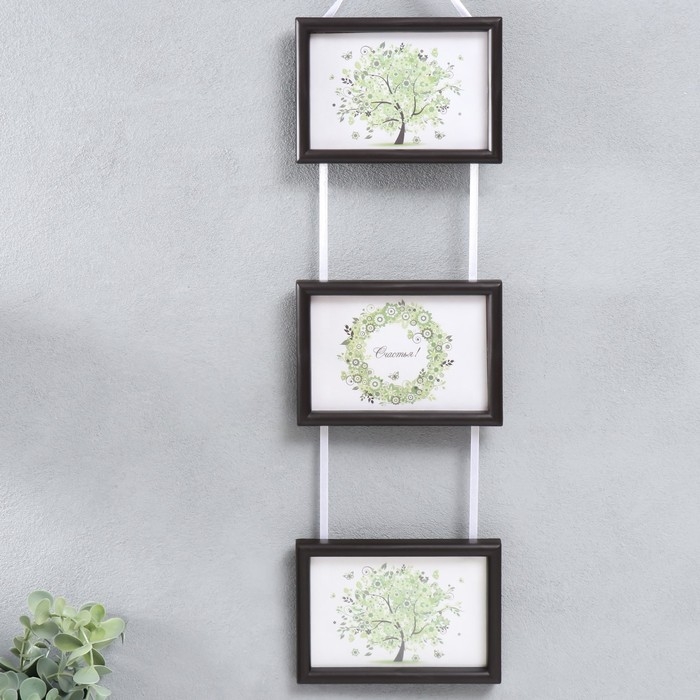 Фоторамка тройная на тесьме L-4 10х15 см венге (пластиковый экран) Фоторамка тройная на тесьме L-4 10х15 см венге (пластиковый экран)