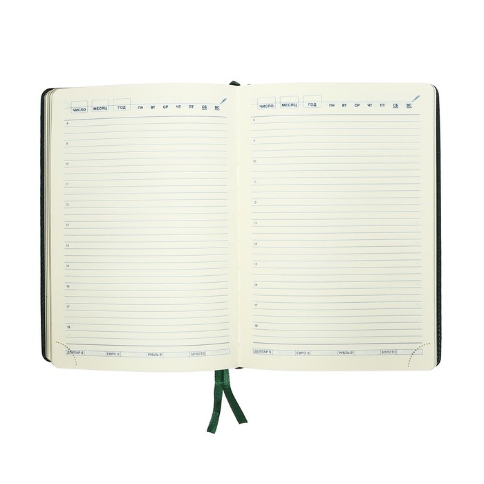 Ежедневник НЕдатированный А5, 136 листов в линейку, кожзам Ежедневник НЕдатированный А5, 136 листов в линейку, кожзам "Небраска", золотой срез, зеленый
