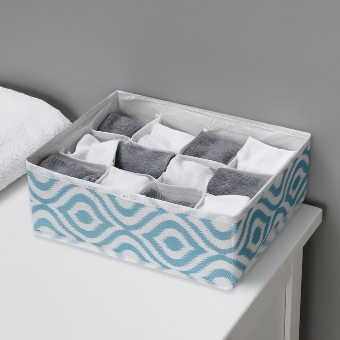 Органайзер для хранения белья Доляна «Лагуна», 12 ячеек, 27×20×10 см, цвет бирюзовый Органайзер для хранения белья Доляна «Лагуна», 12 ячеек, 27×20×10 см, цвет бирюзовый