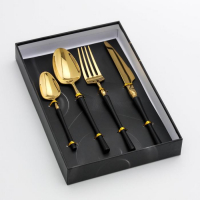 Столовые приборы из нержавеющей стали Magistro «Фьюжн», 4 предмета, цвет металла золотой, чёрные ручки Столовые приборы из нержавеющей стали Magistro «Фьюжн», 4 предмета, цвет металла золотой, чёрные ручки