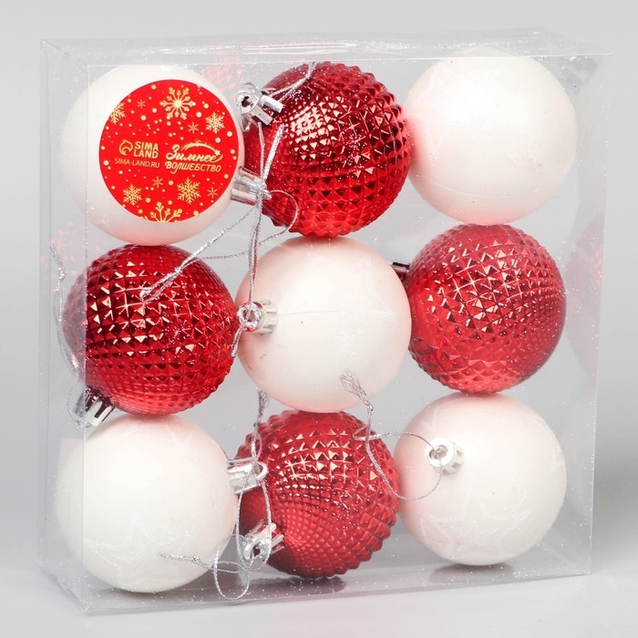 Набор шаров пластик d-5,5 см, 9 шт Набор шаров пластик d-5,5 см, 9 шт "Гармония" сеточка, красный белый