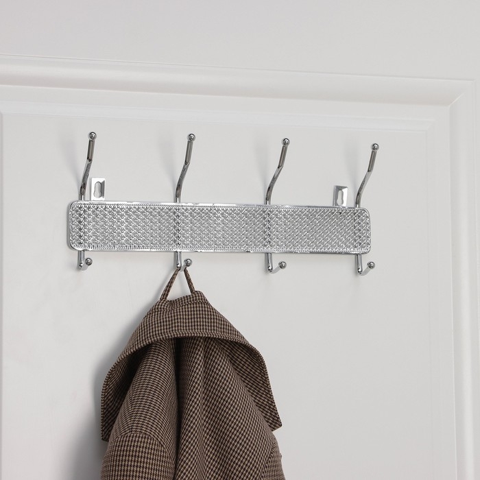 Вешалка настенная Доляна &laquo;Шах&raquo;, 4 двойных крючка, 33&times;13&times;6 см, цвет хром