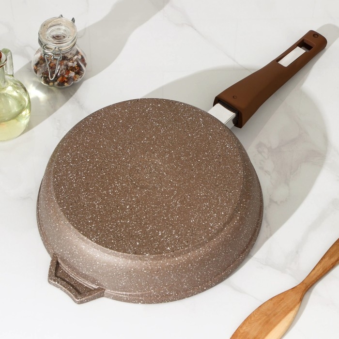 Сковорода &laquo;Гранит&raquo;, d=24 см, съёмная ручка, стеклянная крышка, антипригарное покрытие, цвет коричневый