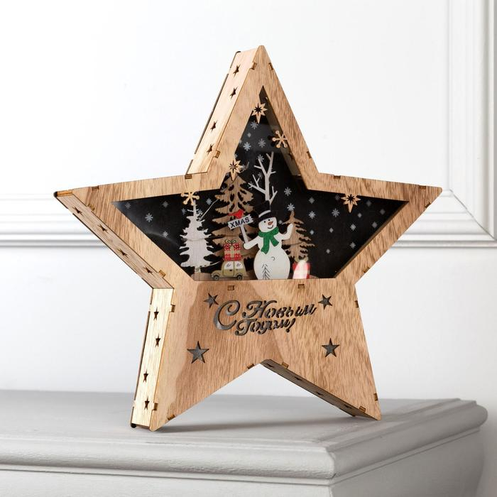 Светодиодная фигура «Новогодний снеговик» 30 × 30 × 5 см, дерево, батарейки АААх2 (не в комплекте), свечение тёплое белое Светодиодная фигура «Новогодний снеговик» 30 × 30 × 5 см, дерево, батарейки АААх2 (не в комплекте), свечение тёплое белое