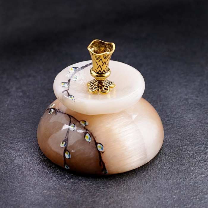 Подсвечник "Церковный №1", круглый с чашкой, 4х5,5 см, селенит, микс