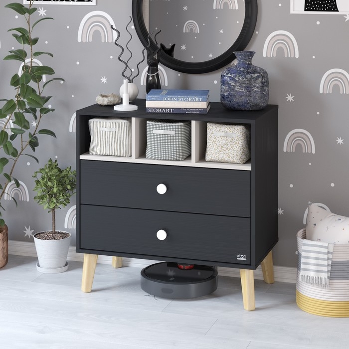Комод пеленальный детский Benny, ЛДСП, 80х88х69 см., 2 ящика, цвет черный/кашемир