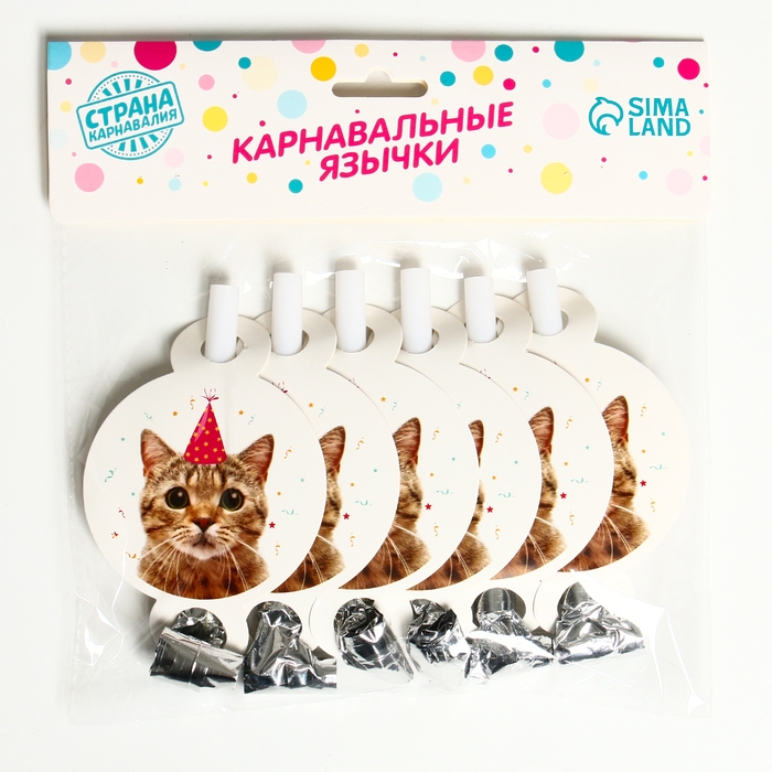 Карнавальный язычок кругляш &laquo;Котик&raquo;, набор 6 шт.