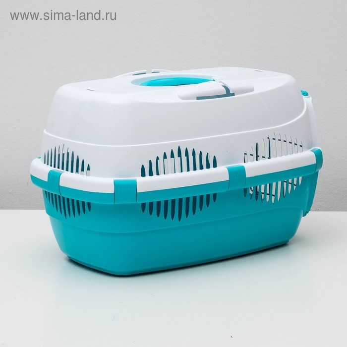 Переноска для животных до 9 кг Переноска для животных до 9 кг "Пижон", металлическая дверь, 43х29х27,5 см, бело-бирюзовая
