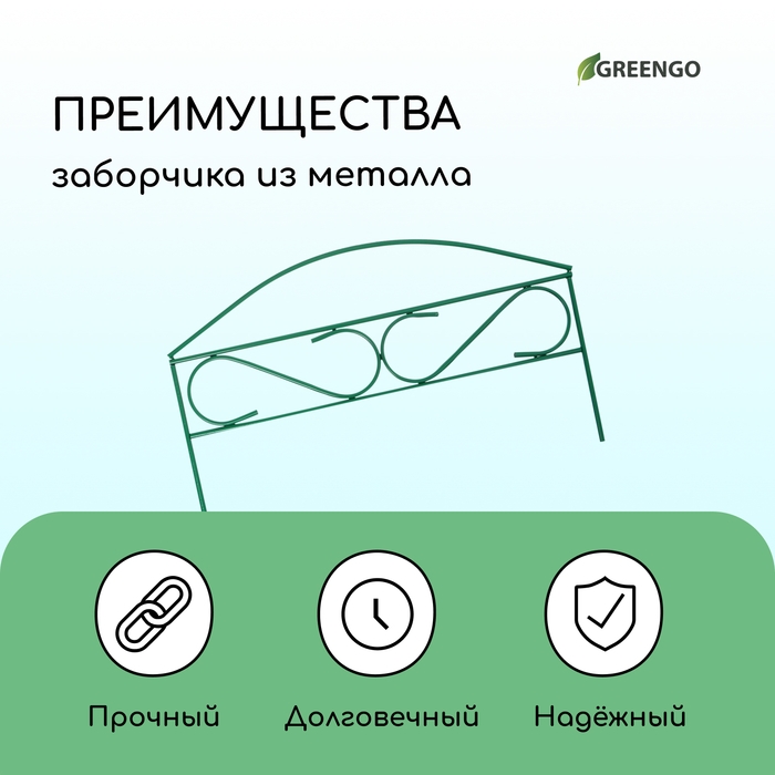Ограждение декоративное, 37 &times; 320 см, 5 секций, металл, зелёное, Greengo