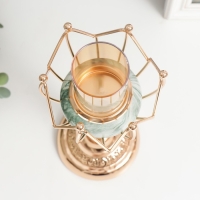 Подсвечник металл на 1 свечу "Бутон. Бело-зелёный мрамор" золото 29х11х11 см